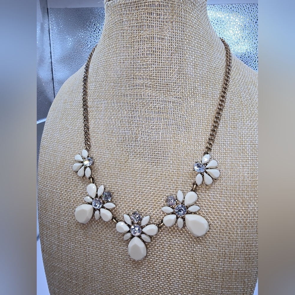 J. Crew Rhinestone & Ivory Acrylic Faceted Fashion Statement Necklace - Picture 2 of 9